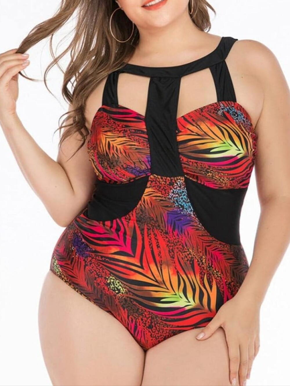 Women's One Piece Bathing Suit Tropical Swimsuit Monokini Removable Cups XL